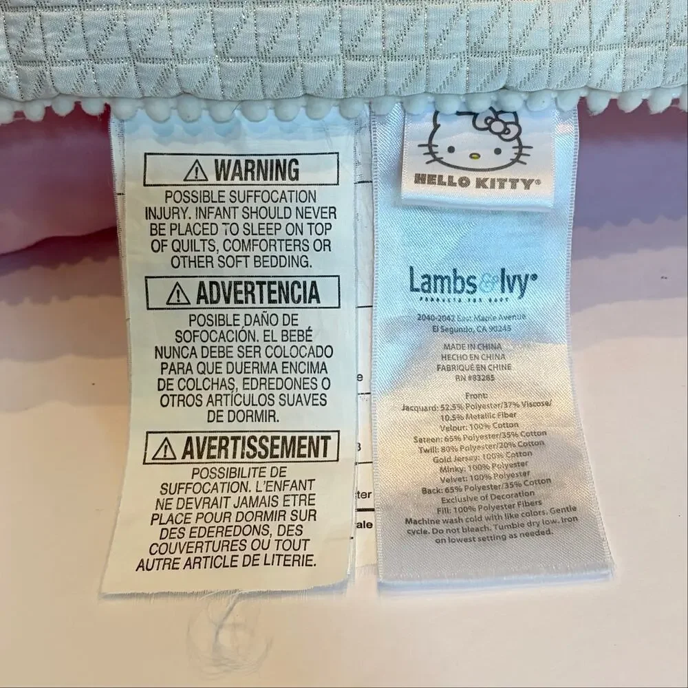 Lambs & Ivy Hello Kitty & Friends Crib Quilt Blanket Pastel Pink Gold 36